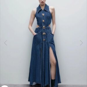 URBAN REVIVO Women's Blue Denim Maxi Dress - S NWT